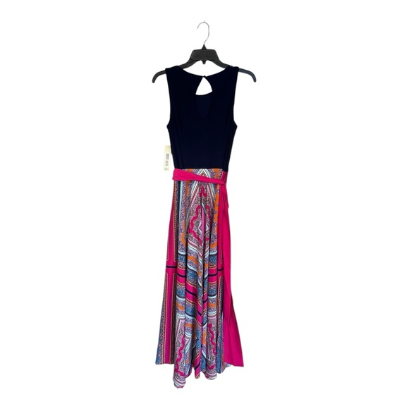 NWT Eliza J | Navy Pink Scarf Print Sleeveless‎ Belt Maxi Dress 10 - Picture 3 of 9